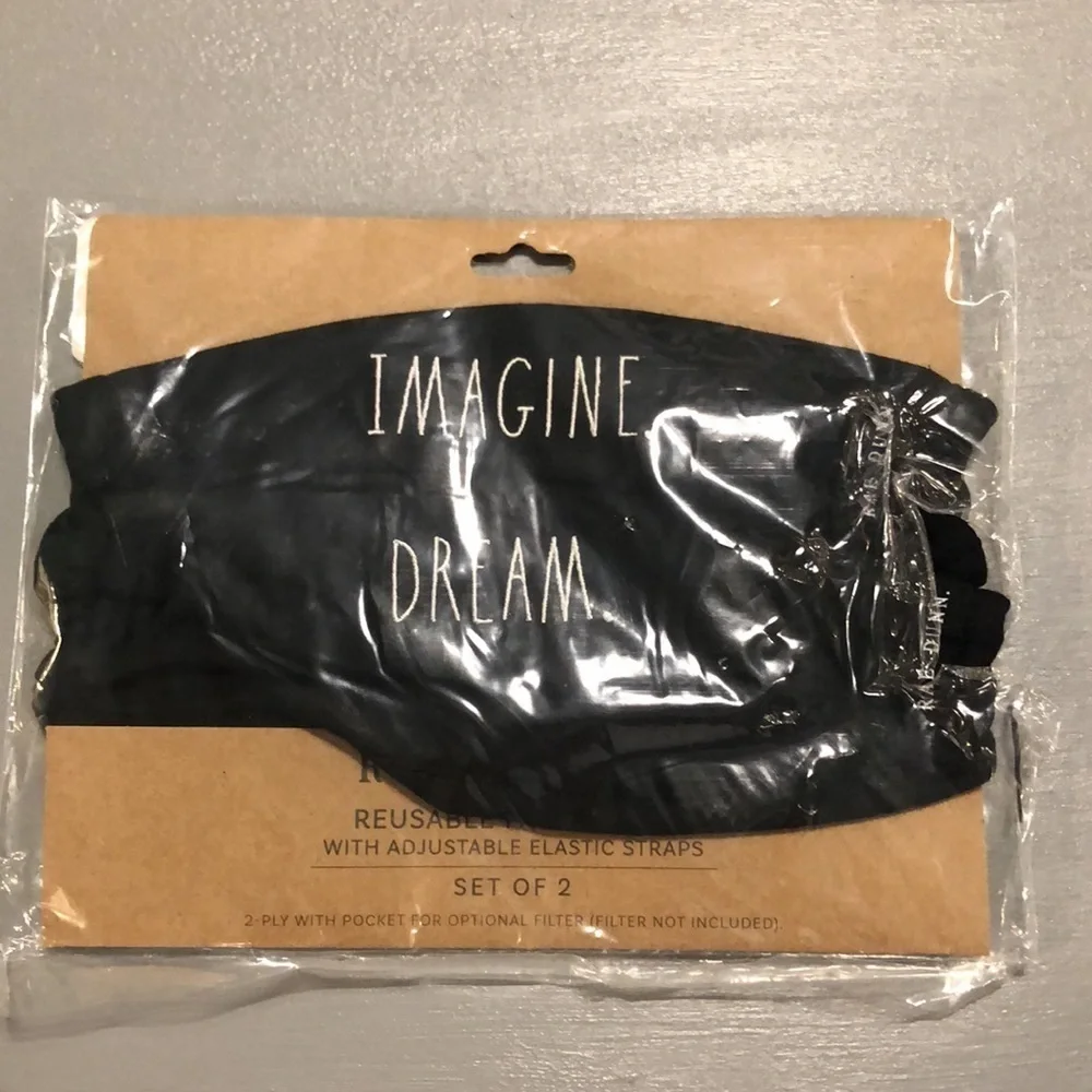 Rae Dunn Black Reusable Face Masks one says Imagine the other says Dream